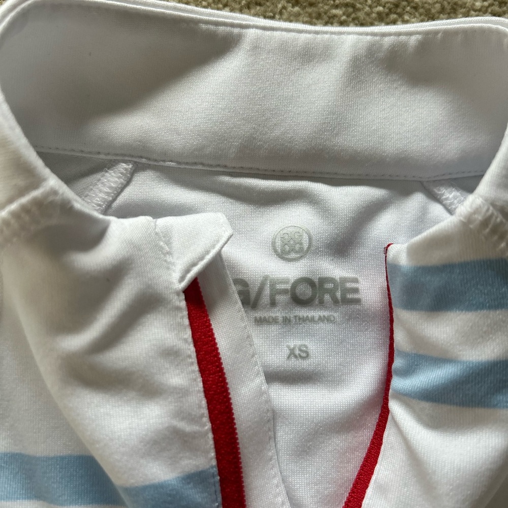 G/FORE White Top with Blue Stripes and Red Accent Pullover - Picture 6 of 7